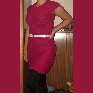 Red Sweaterdress with Sparkly Silver Belt